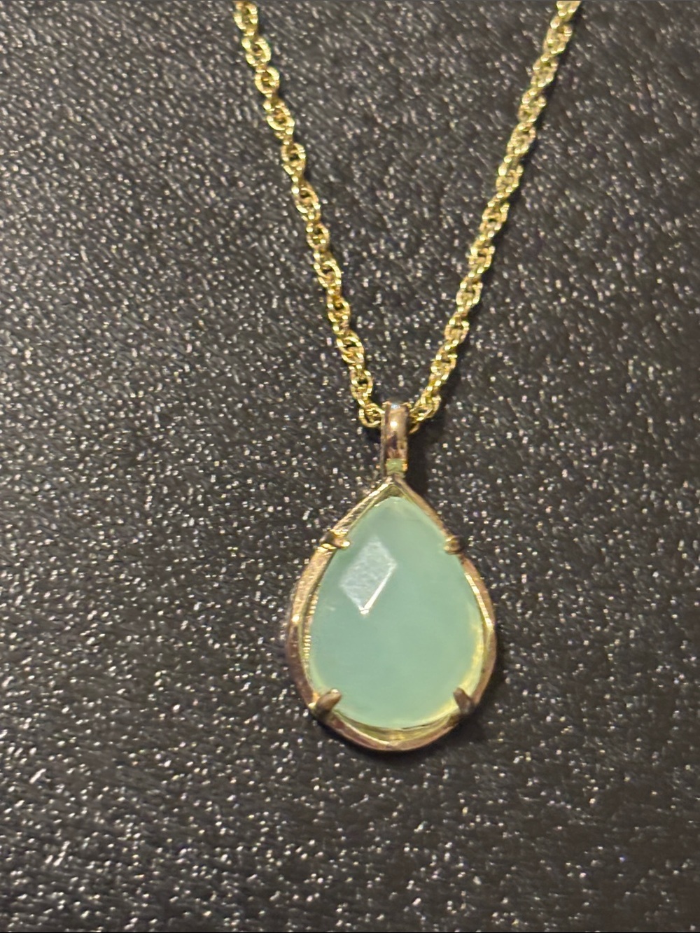 Retired Kendra Scott Kirk Gold Teardrop Light Green Aqua Chalcedony Necklace